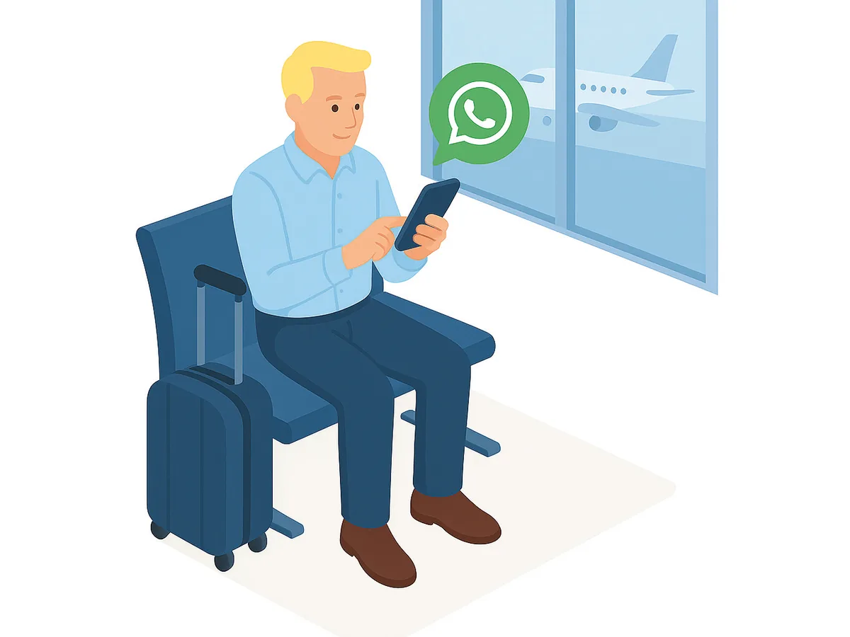 Ospite che scrive all'hotel su WhatsApp dallo smartphone